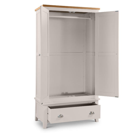 White wardrobe with open doors on a white background