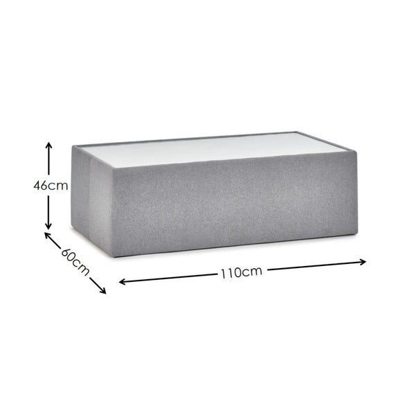 Rectangular concrete block with dimensions labeled on a white background