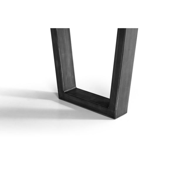 Black metal U-shaped table leg on a white background