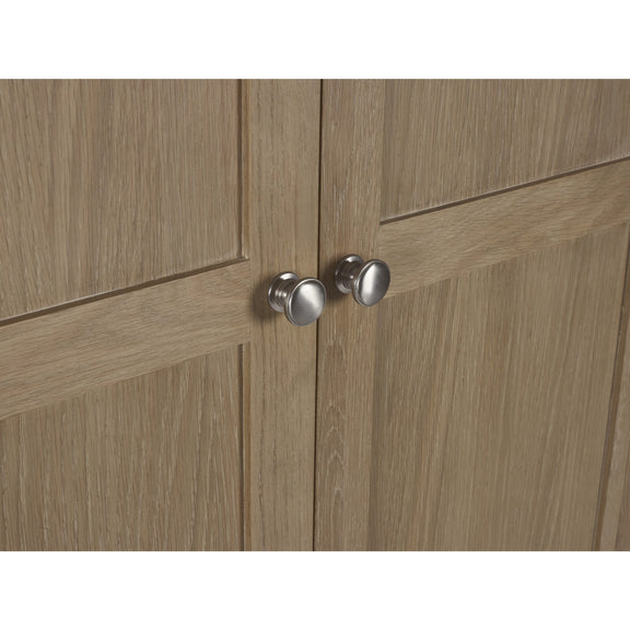 Wooden cabinet doors with silver handles on a white background
