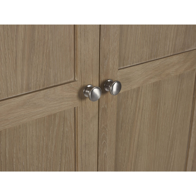 Wooden cabinet doors with silver handles on a white background