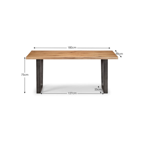 Wooden table with dimensions labeled on a white background
