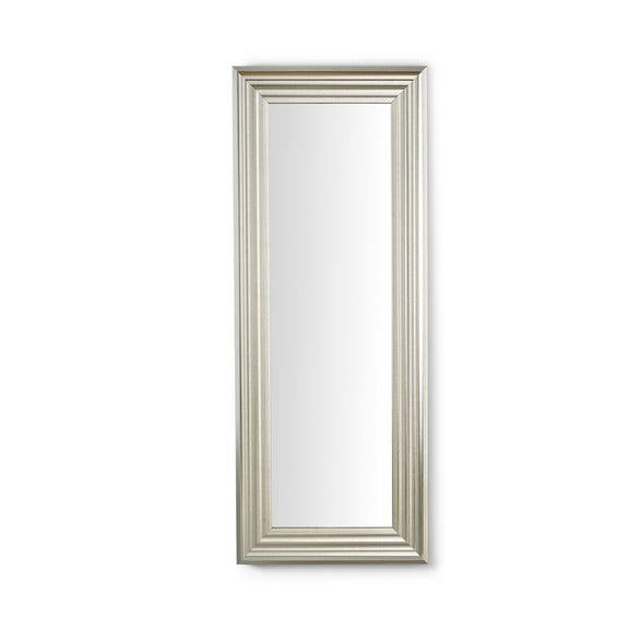 Rectangular mirror with a silver frame on a white background