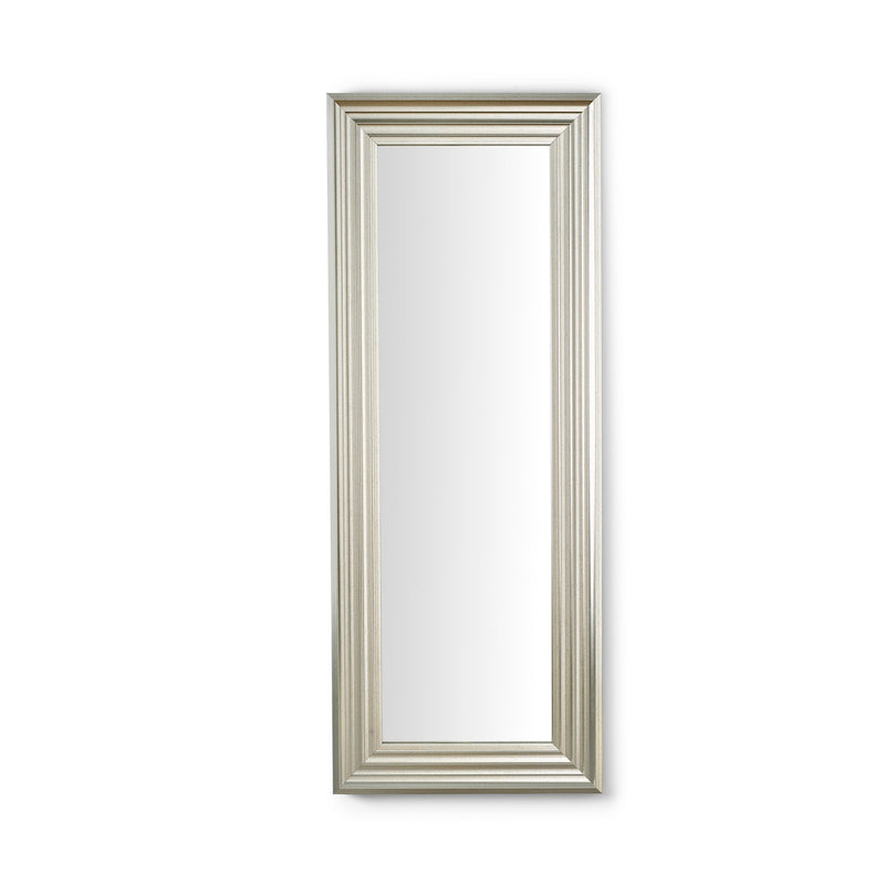 Rectangular mirror with a silver frame on a white background