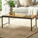 Coffee table in a living room with decorative items on top