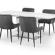 Dining table with four chairs on a white background