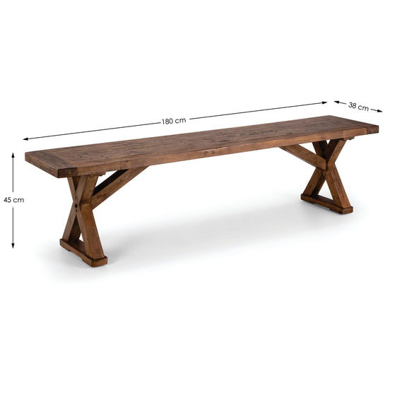 Wooden dining table with X-shaped legs on a white background