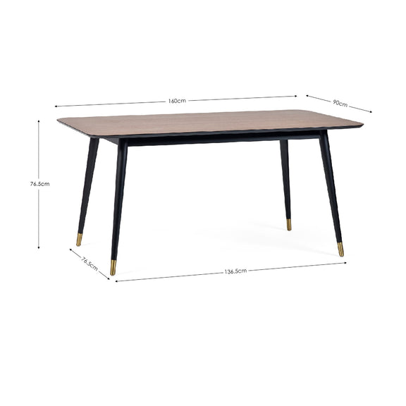 Dining table with dimensions labeled on a white background