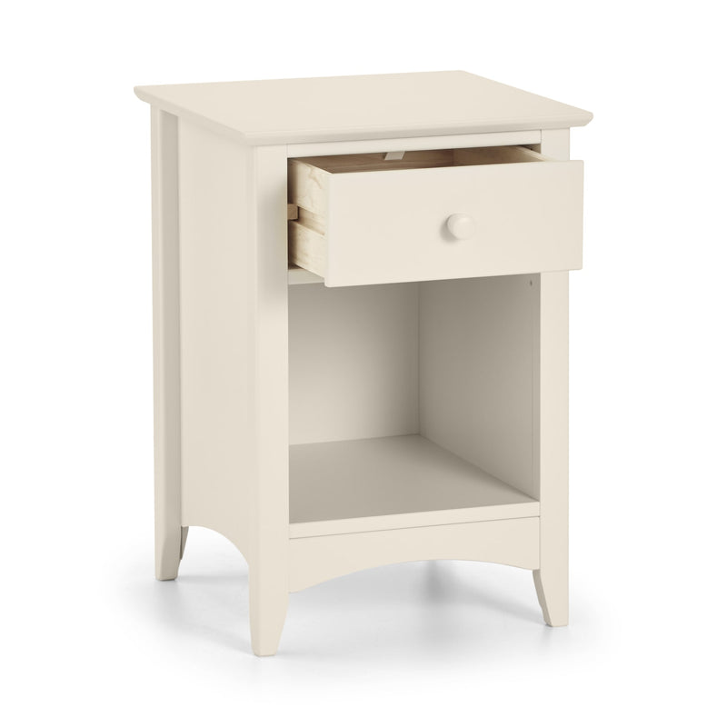 White nightstand with a drawer on a white background