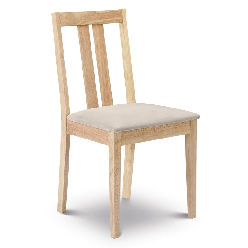 Wooden chair with a beige cushion on a white background