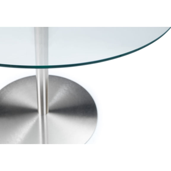 Glass table with metal base on a white background