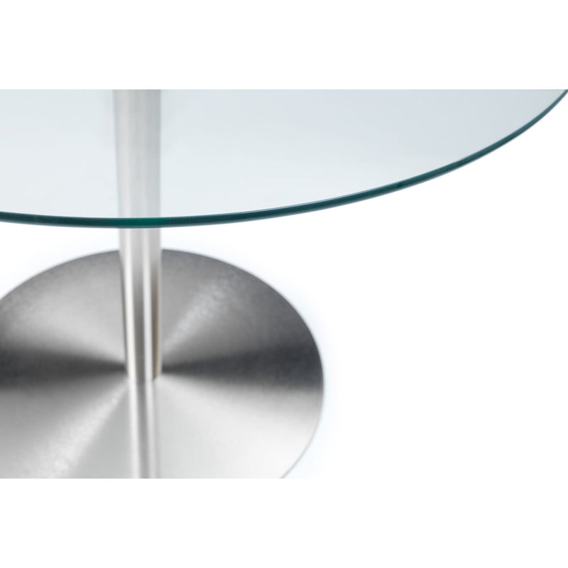 Glass table with metal base on a white background