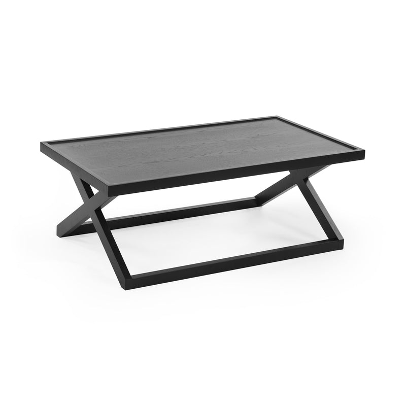 Black metal coffee table on a white background