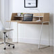 Modern wooden desk with white chair in a minimalistic room