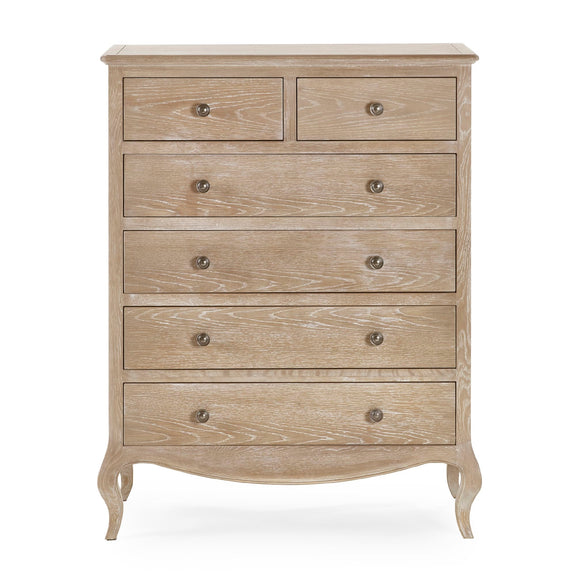 Wooden dresser with five drawers on a white background