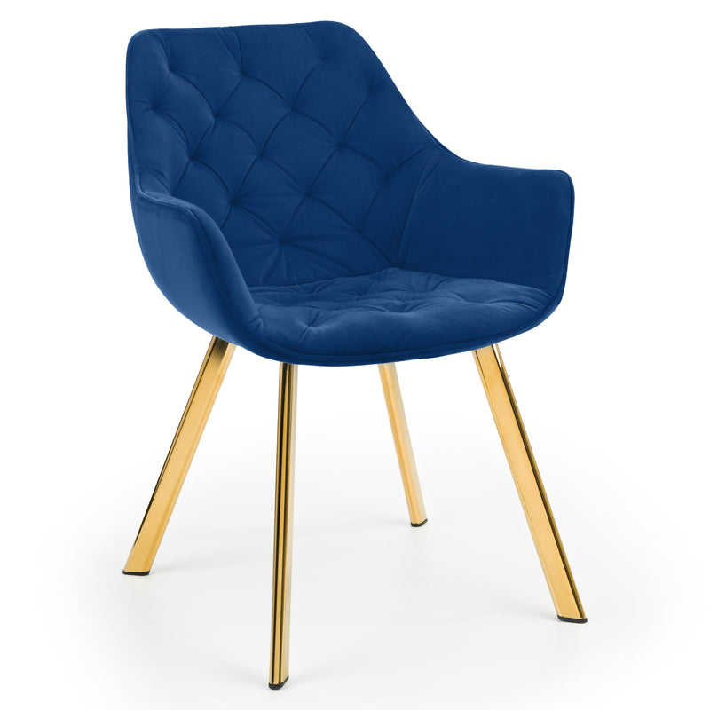 Blue chair with gold legs on a white background
