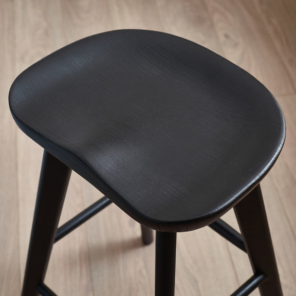 Black stool on a wooden floor