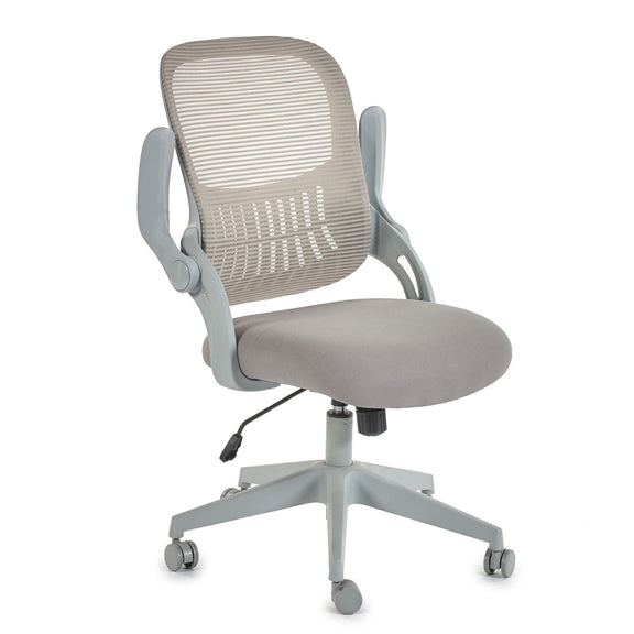 Gray office chair with mesh backrest on a white background