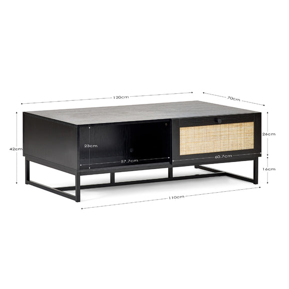 Coffee table with dimensions on a white background