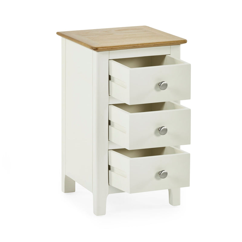 Somerset White and Oak Compact 3 Drawer Bedside Table 34cm - White/Oak