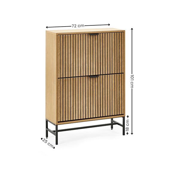 Wooden cabinet with dimensions indicated on a white background