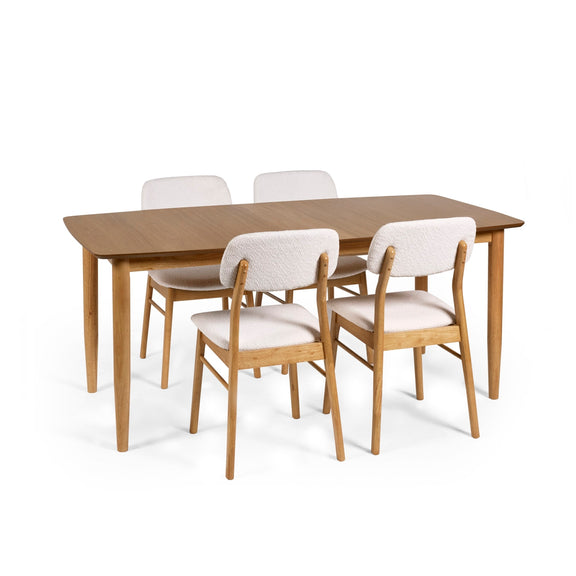 Dining table with four chairs on a white background