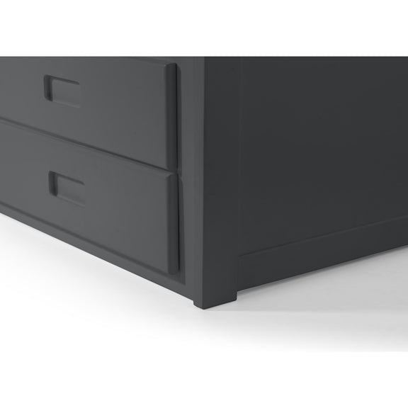 Black dresser with two drawers on a white background