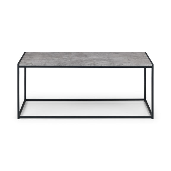 Coffee table with concrete top and metal frame on a white background