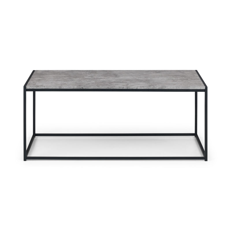 Coffee table with concrete top and metal frame on a white background