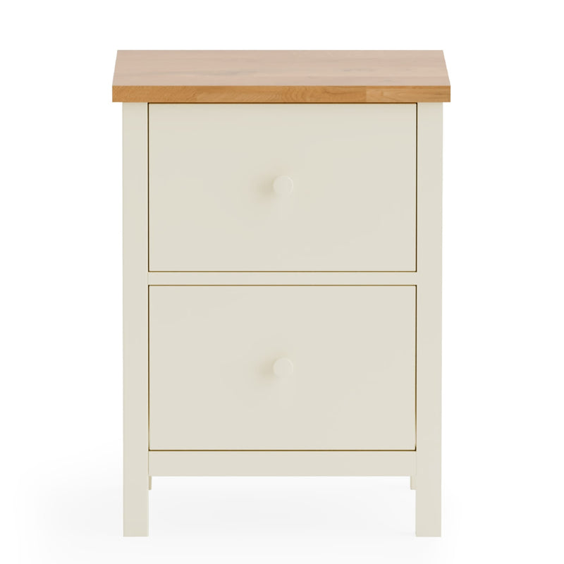 White cabinet with a wooden top on a white background