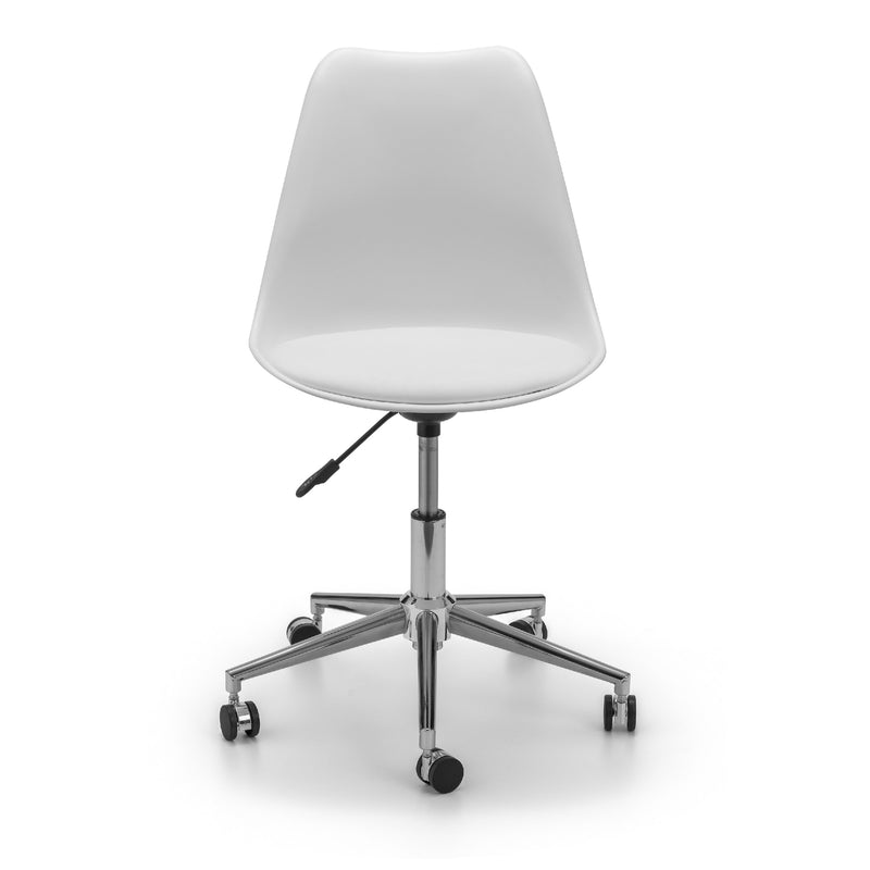 White office chair with a chrome base on a white background