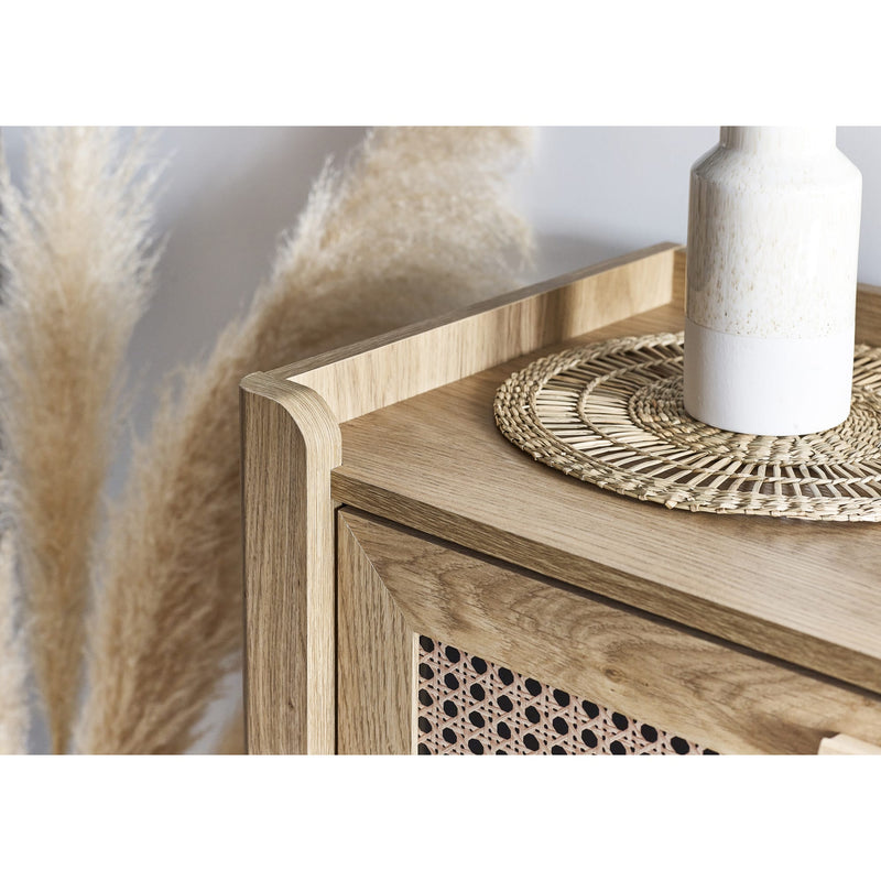 Close-up of oak effect wooden top surface on 3 drawer chest