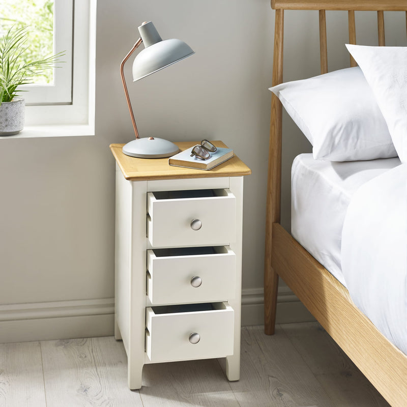 Somerset White and Oak Compact 3 Drawer Bedside Table 34cm - White/Oak