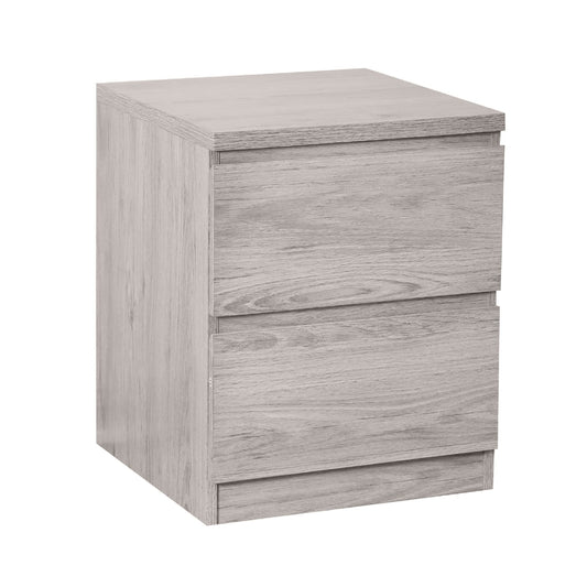 Wooden nightstand with two drawers on a white background