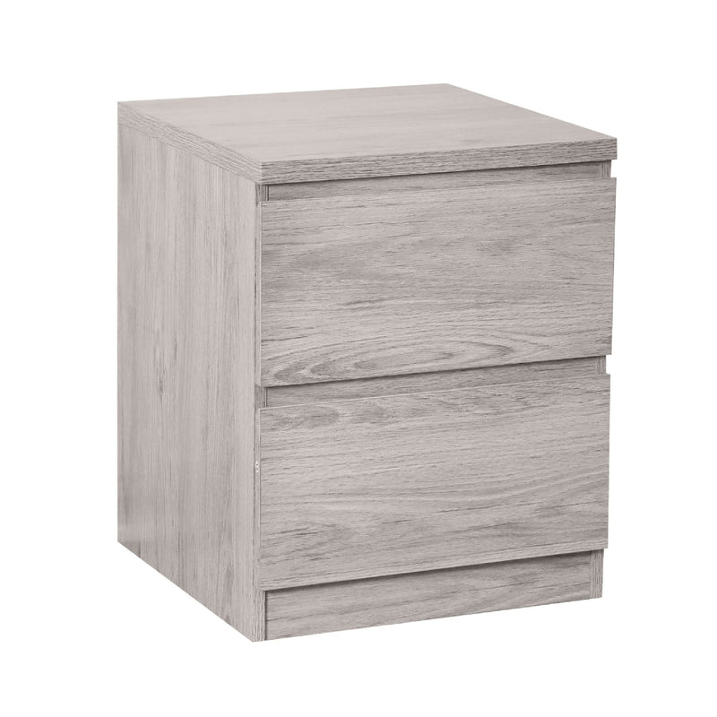 Wooden nightstand with two drawers on a white background
