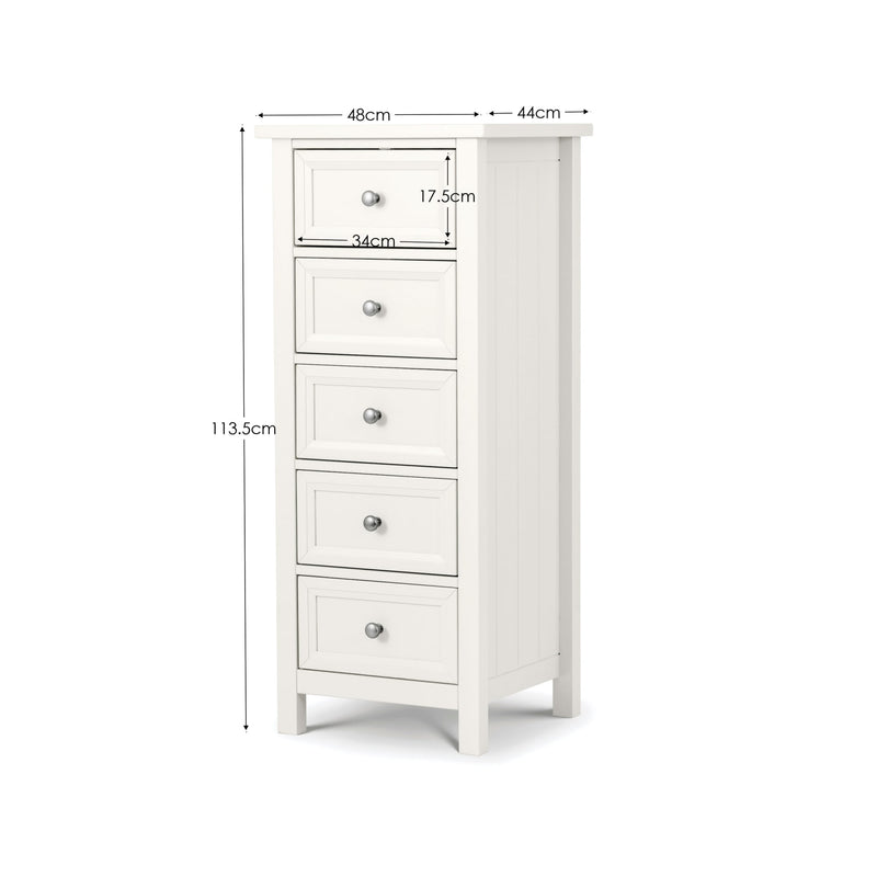 White dresser with dimensions labeled on a white background