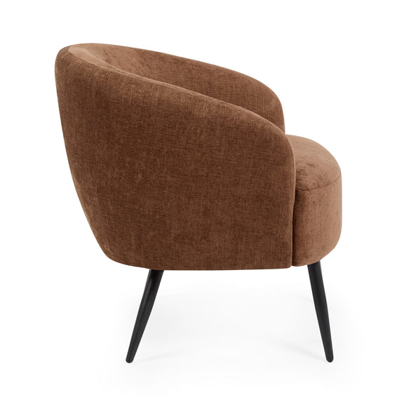 Brown armchair with black legs on a white background