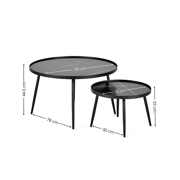 Black round table with dimensions on a white background