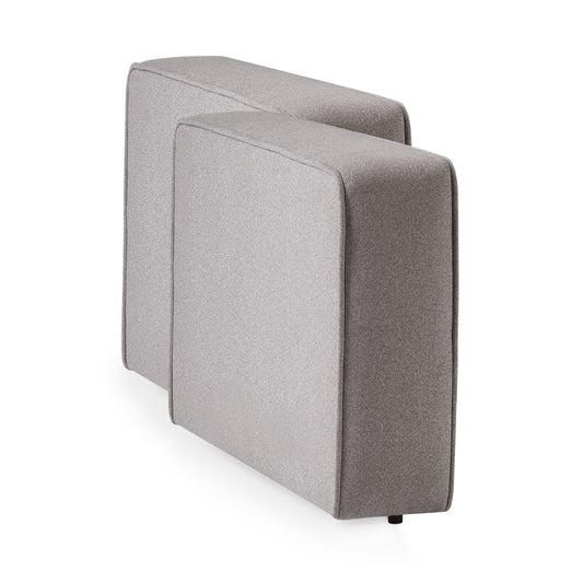 Two gray upholstered wall panels on a white background
