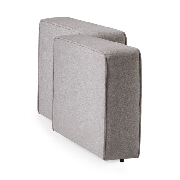 Two gray upholstered wall panels on a white background