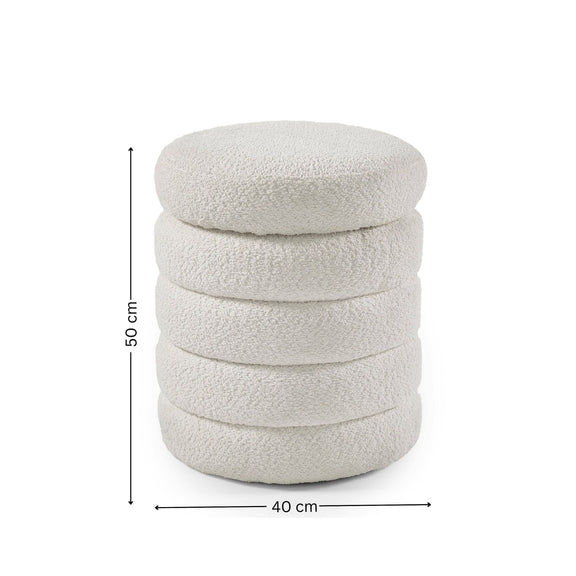 Stack of white textured cushions with dimensions on a white background