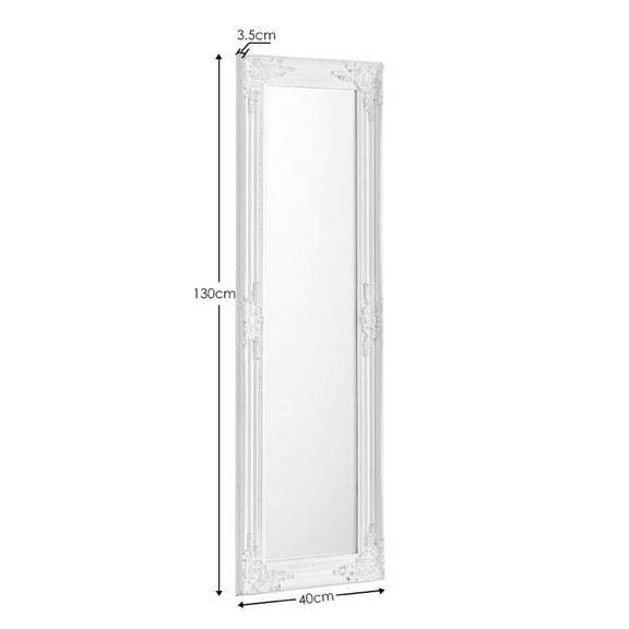 White decorative mirror with dimensions on a white background