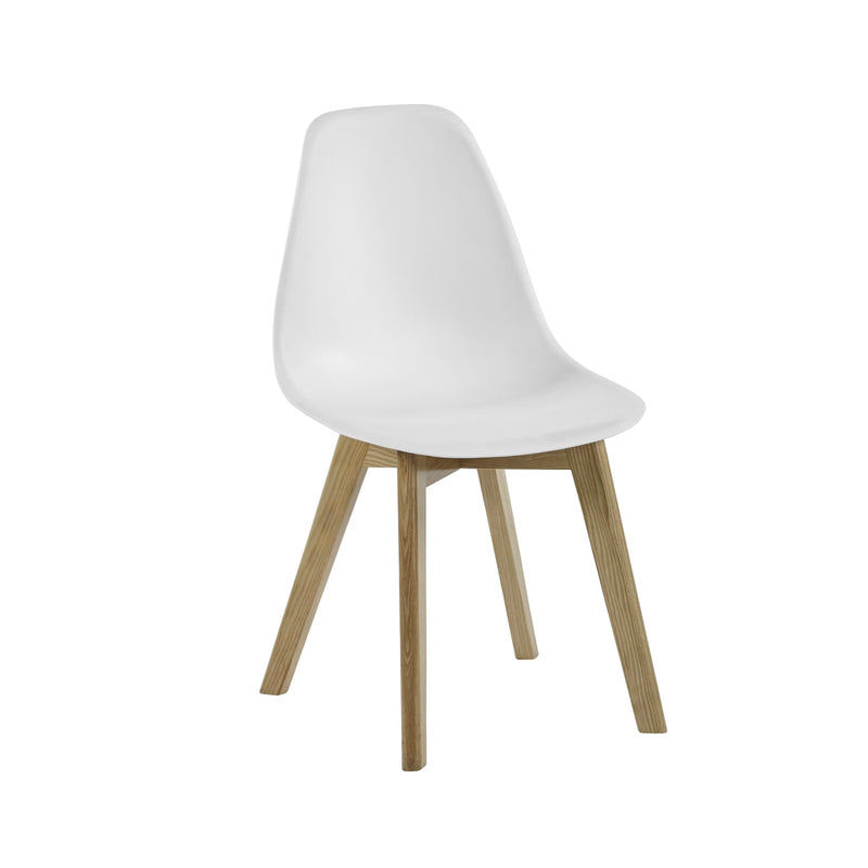White chair with wooden legs on a white background