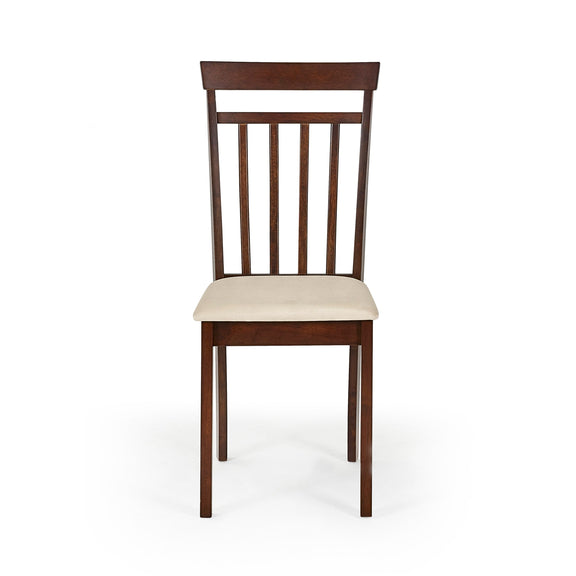 Wooden chair with a white cushion on a white background
