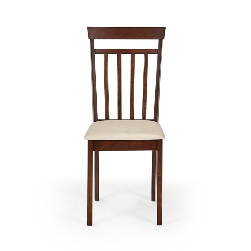 Wooden chair with a white cushion on a white background