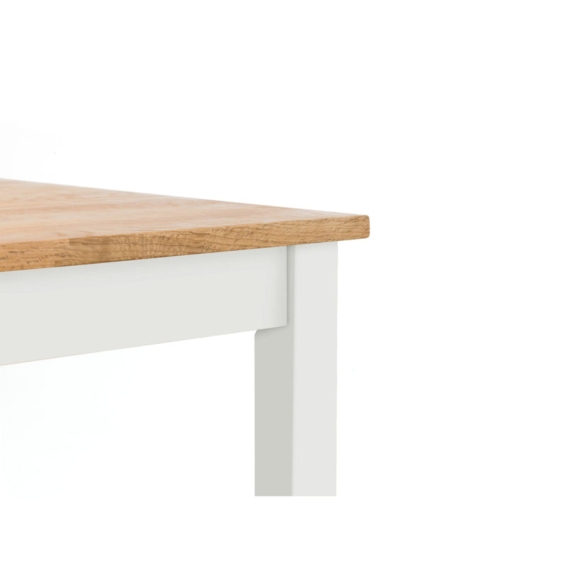 Wooden table top on a white metal frame