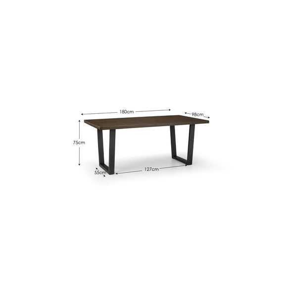 Wooden table with dimensions labeled on a white background