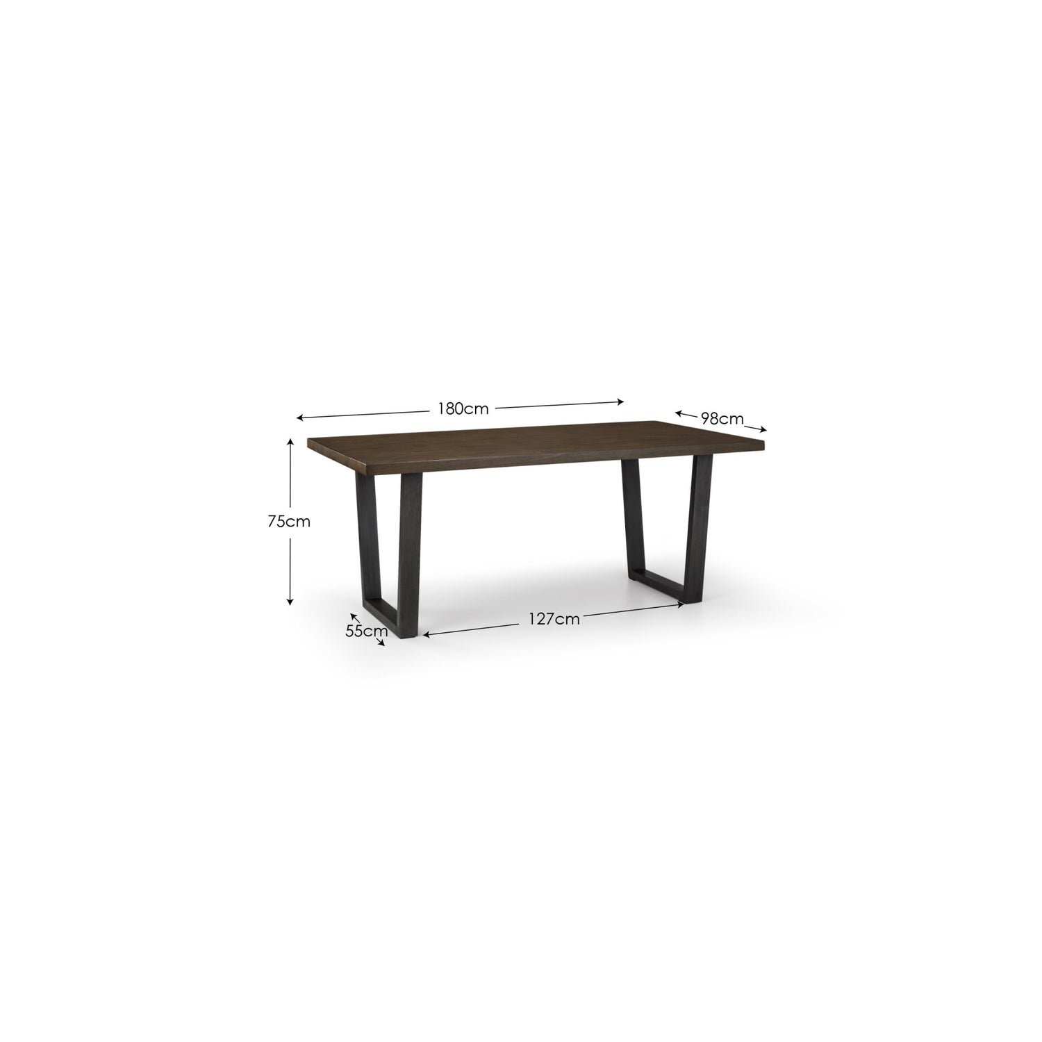 Wooden table with dimensions labeled on a white background