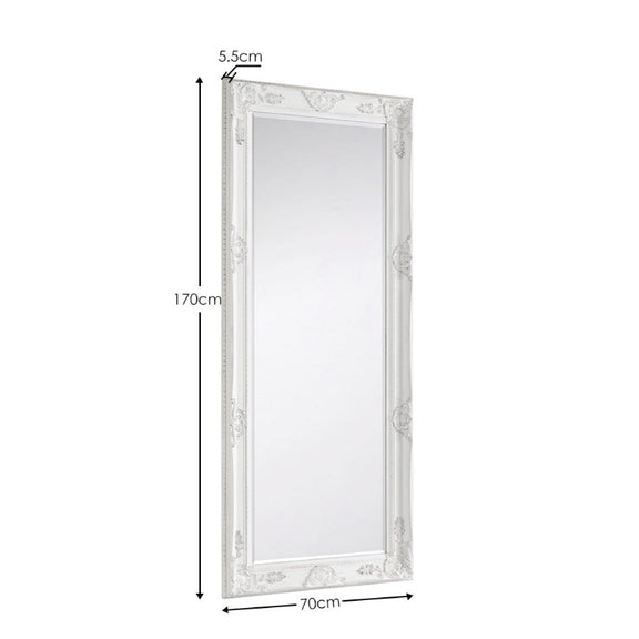 White decorative mirror with dimensions on a white background