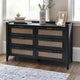 Black wooden 6 drawer chest with woven rattan drawer fronts